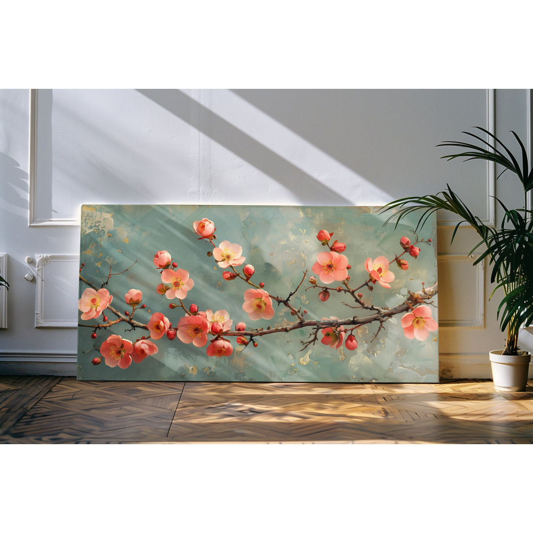 Wandbild 120x60cm Ast Frühling Blüten Rosa Kunstvoll Baumblüten