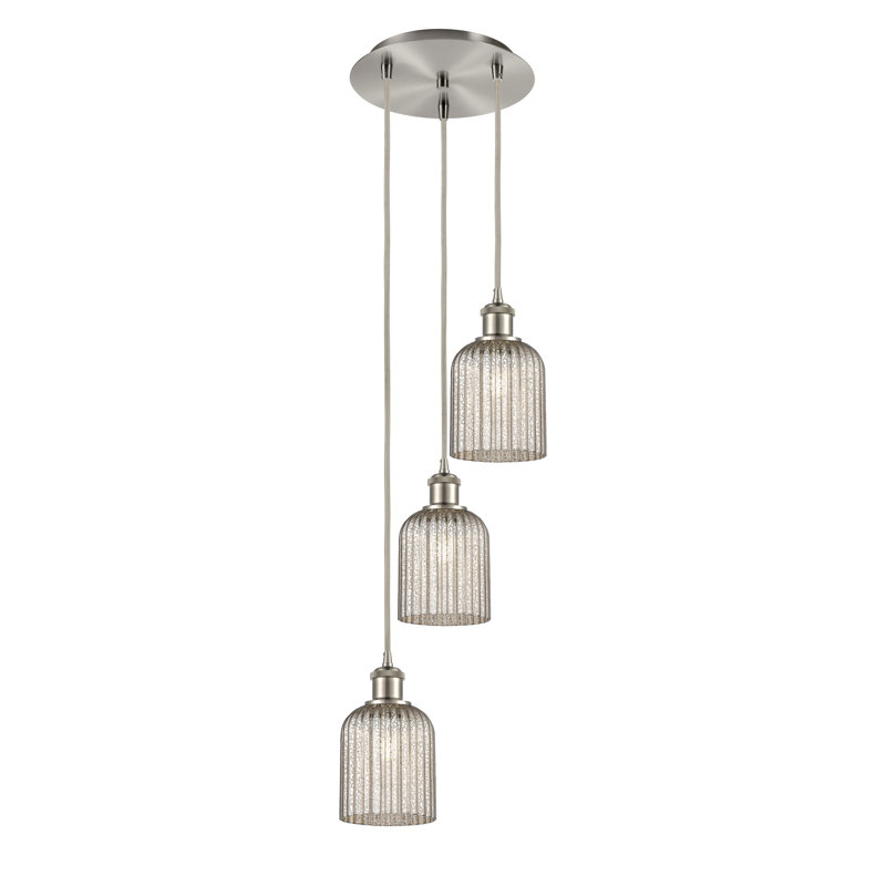 Luminaire suspendu en grappe à 3 lumières Fiennes, Nickel satiné, Mercure
