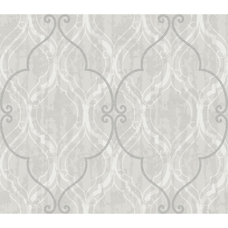 Rouleau de papier peint L 27 pi x l 27 po Ybarra Ogee, Argent métallique / perle / crème