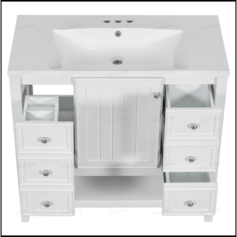 Meuble-lavabo 36 po avec trois tiroirs, Blanc