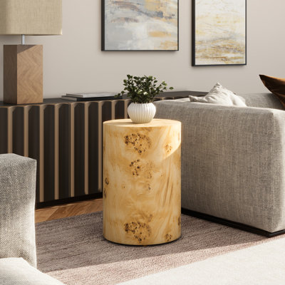 Dominie  Accent Pillar Side Table, Warm Natural Brown Burl Wood