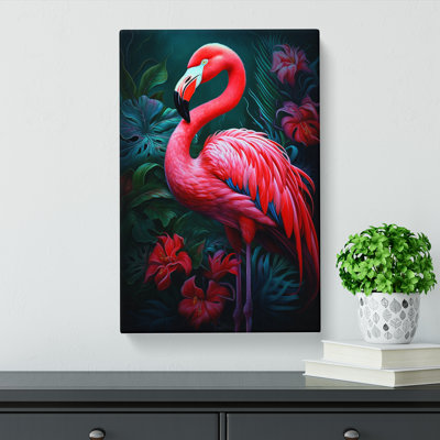 Flamingo Tachisme Art - Wrapped Canvas