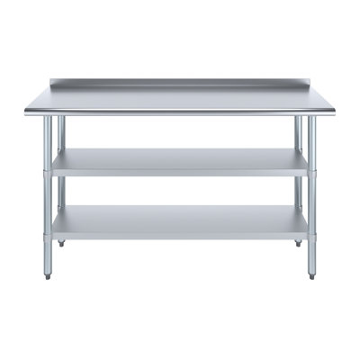 Table de préparation en acier inoxydable avec dosseret de 1,5 po et 2 tablettes inférieures