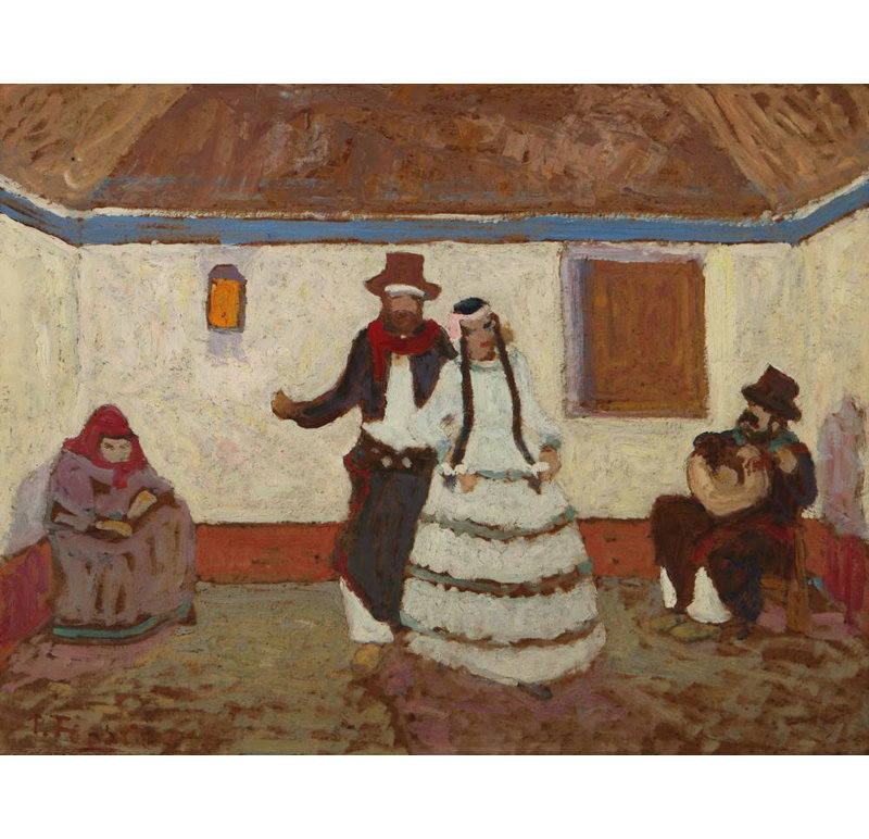 «Dance at the Ranch» par Pedro Figari - Art mural sur toile tendue avec châssis, H 48 po x l 33 po