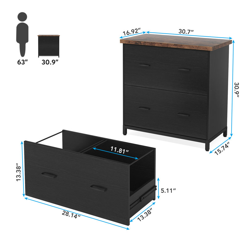 Helane 30.7'' Wide 2 -Drawer File Cabinet, Black/Brown