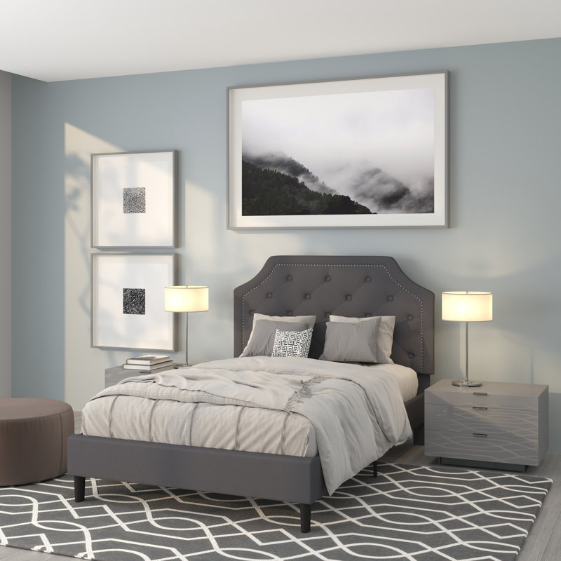 Aluino Arched Button Tufted Upholstered Platform Bed Frame - No Box Spring Required, Dark Gray, Full / Double