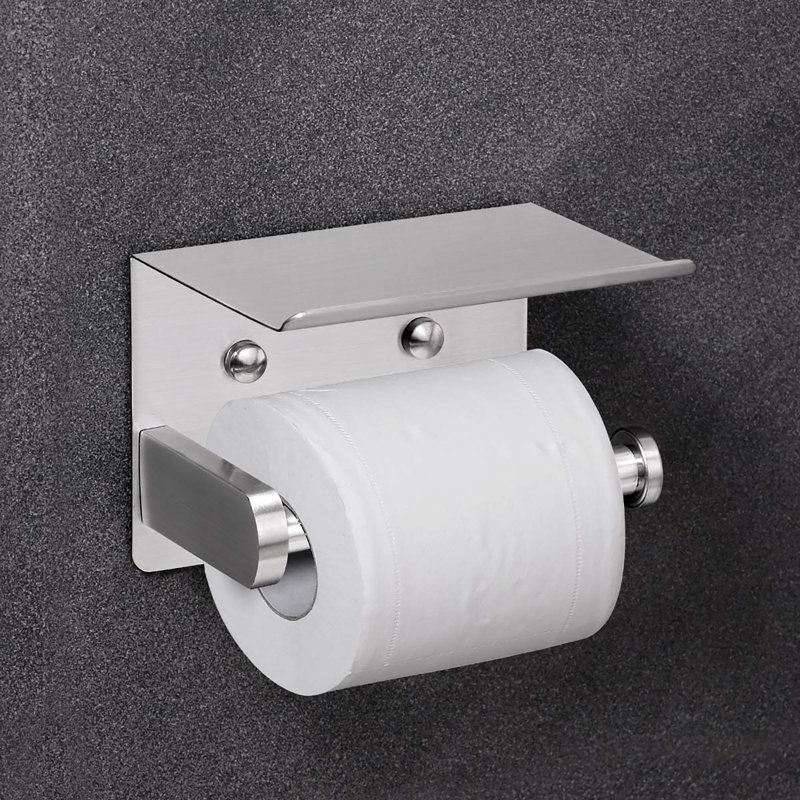Porte-papier hygiénique mural simple avec supports pour téléphone portable, Nickel brossé