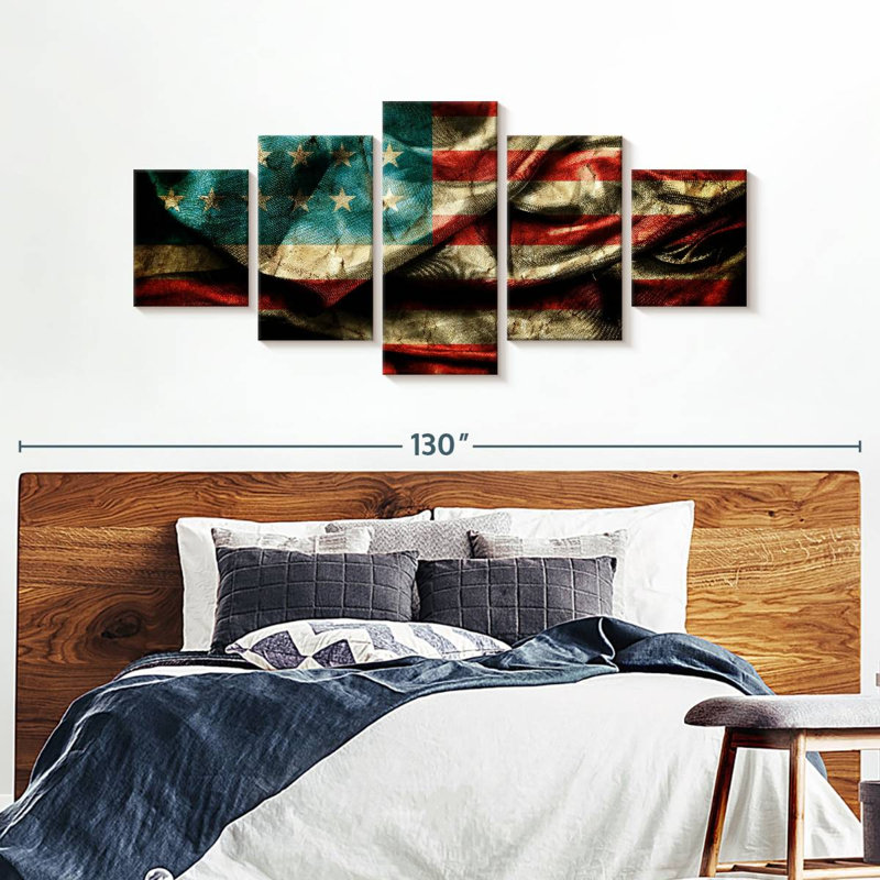 Drapeau américain sale - ensemble de 5 toiles tendues, H 74 po x l 34 po x P 1,25 po