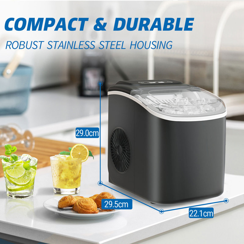 Portable Ice Maker for Countertop, 9 Bullet-Shaped Ice Cubes in 6 Mins, 12KG/24H Compact Ice Machine with Self-Cleaning, Ice Basket & Scoop, 2 Ice Sizes, Ideal for Home, Kitchen, Camping & Parties, Black