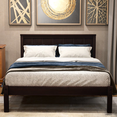 Lit plateforme simple, tête de lit, support à lattes de bois, sans sommier, lit de style polyvalent avec tête de lit et ressort nécessaires pour le confort