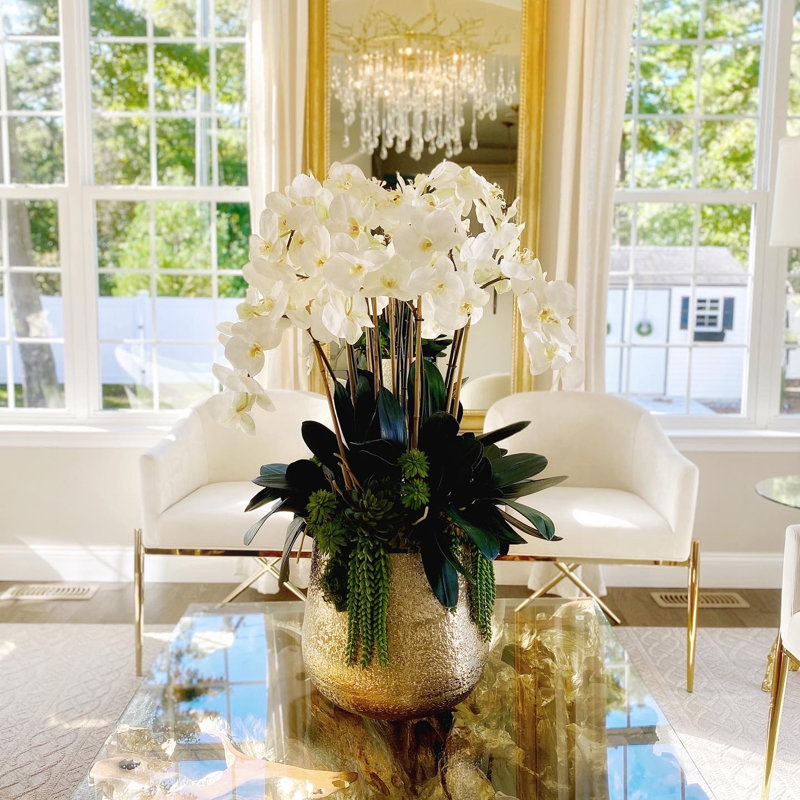 Arrangement floral orchidée en pot, H 28 po x l 18 po x P 18 po