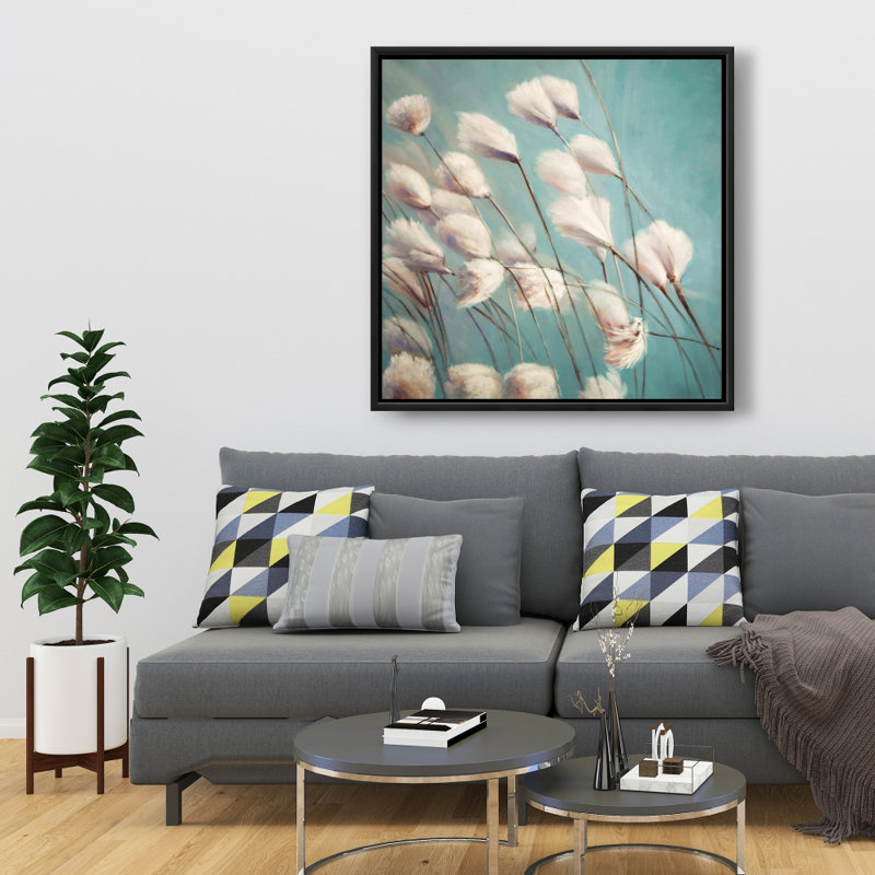 Cotton Grass Flowers in the Wind | Framed Canvas Decor