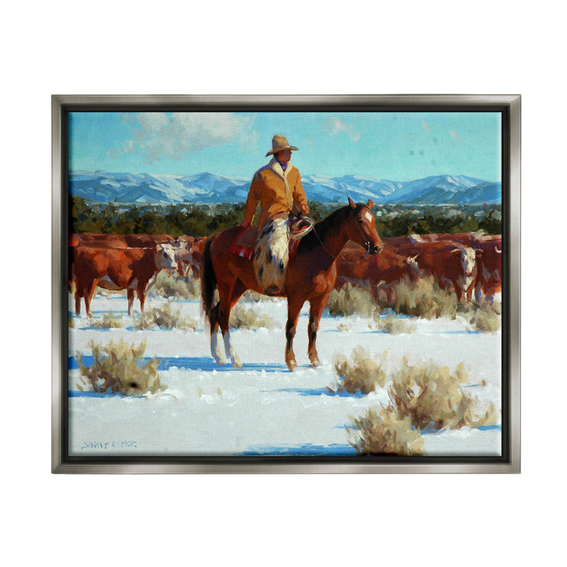 Hiver, cowboy, H 17 po x l 21 po x P 1,7 po, Cadre flottant gris lustré