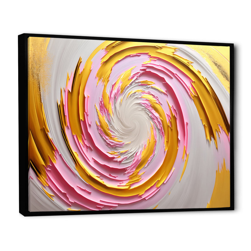 Aquarelle rose abstraite circulaire I - Peinture sur toile, H 12 po x l 20 po x P 1 po, Toile avec cadre flottant noir