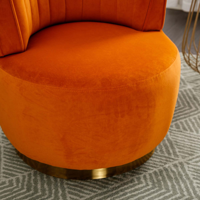 Alphonsine Upholstered Swivel Barrel Chair, Orange Velvet