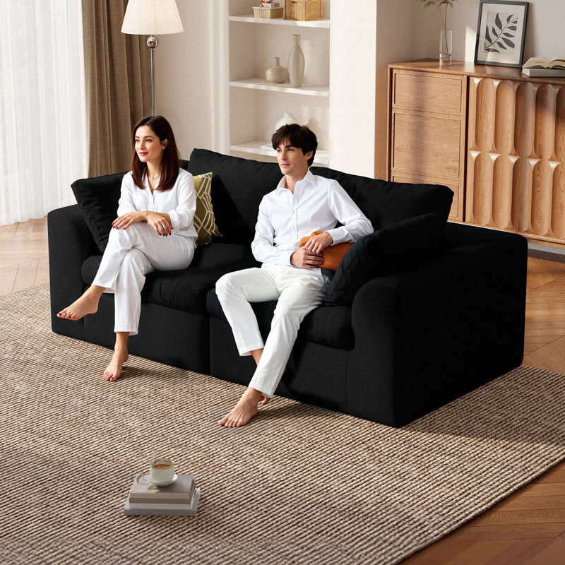Canapé 78,7 po Boneless Cloud, Love Seat, Noir