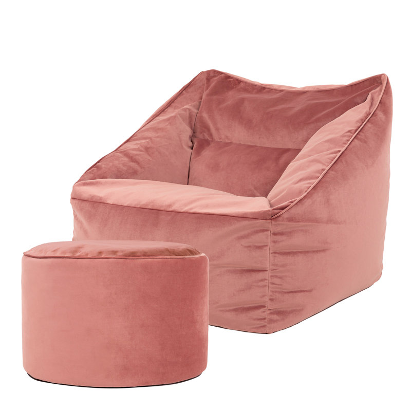 Natalia Velvet Armchair Bean Bag and Round Footstool, Dusk Pink