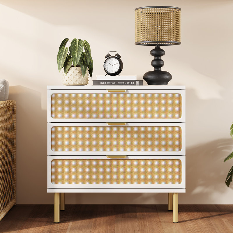Bilal 31.5" W Rattan Boho 3 Storage Drawer Dresser