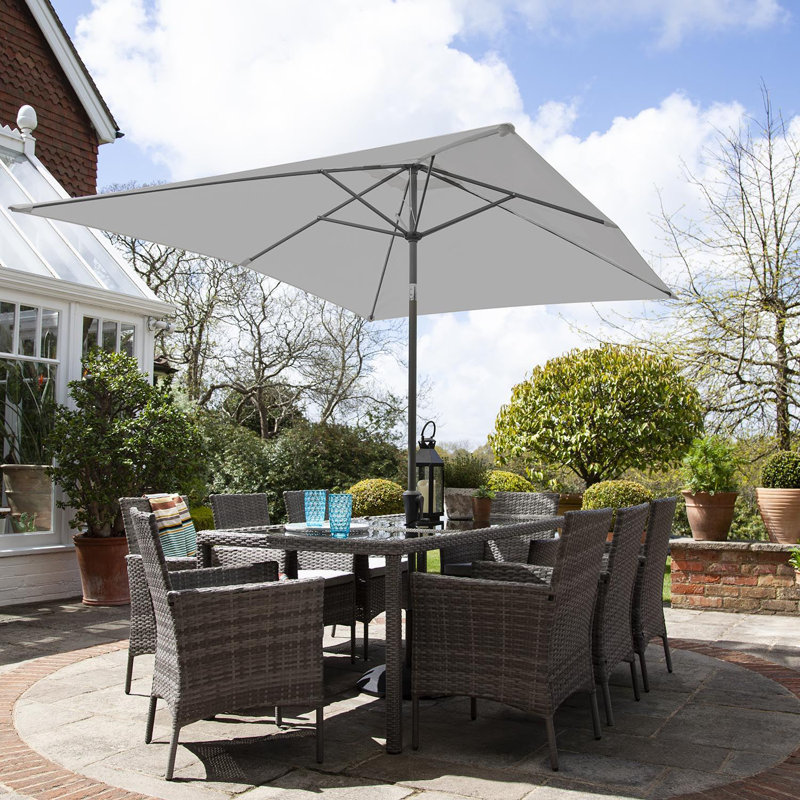 Ahmid 8 - Person Wicker Patio Dining Set with Rectangular Table , Cushions Included, Yes, Grey