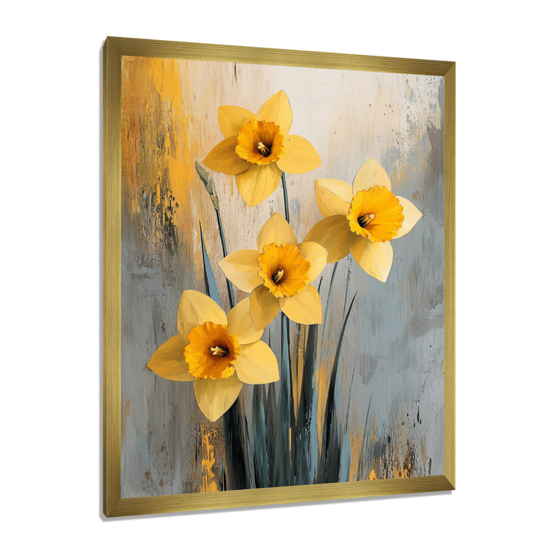 Hermina - Floral Wall Art, H 32 po x l 24 po, Reproduction encadrée d'une seule photo, Doré