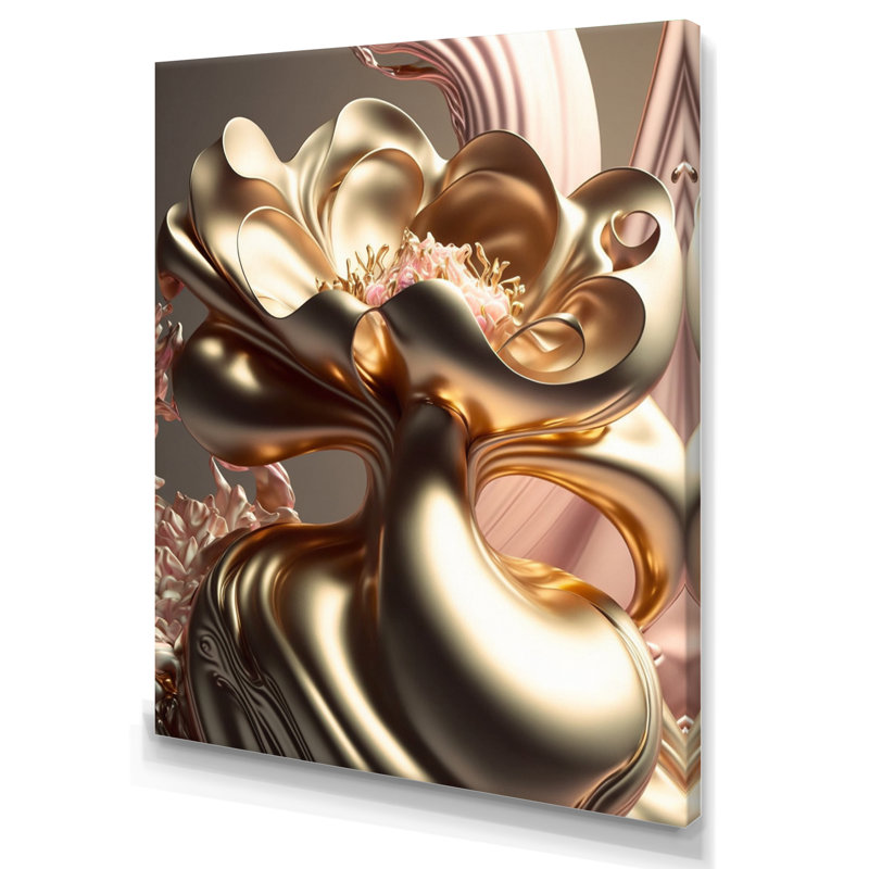 Fleurs glamour élégantes en or et taupe IV - reproduction sur toile, H 32 po x l 24 po x P 1 po, Toile tendue