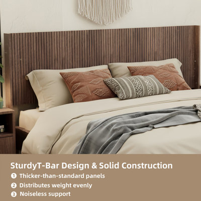 Tête de lit en bois pour grand lit, large tête de lit en bois de 64,4 po de largeur seulement, têtes de lit de style campagne moderne, panneau cannelé mural, têtes de lit à oreilles Boho