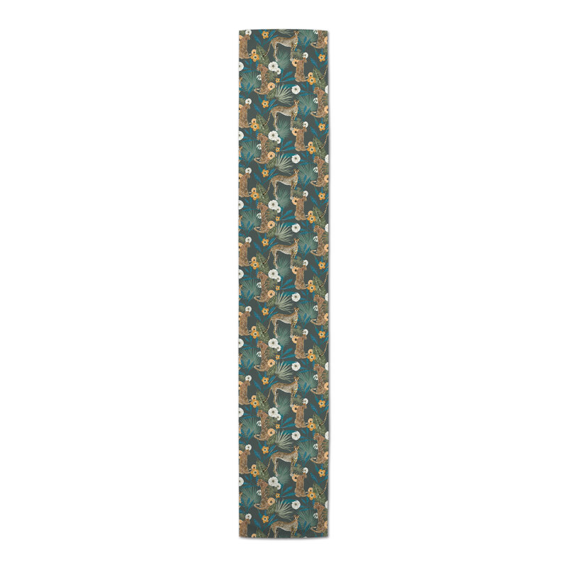Floral Cotton Blend Table Runner, Green, 90" L x 16" W