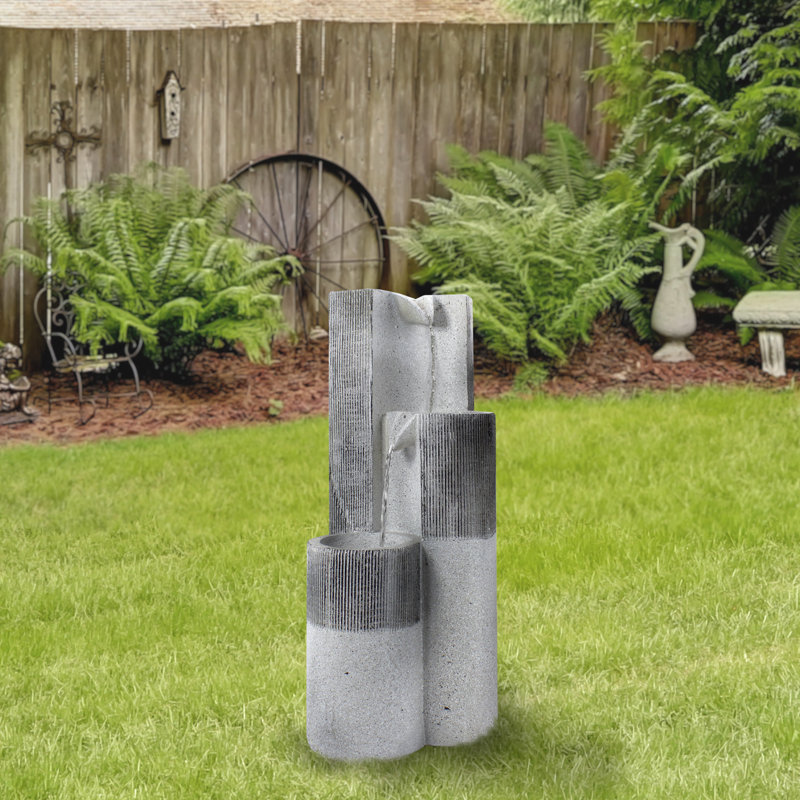 Fontaine d'extérieur 24 po à 3 niveaux de style moderne moucheté gris 24 po