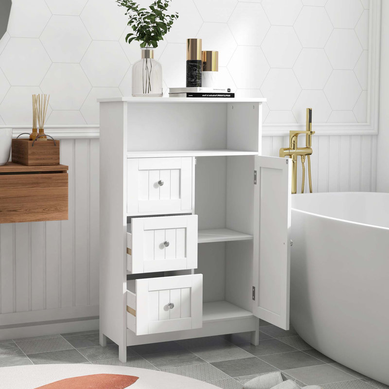 Armoire de rangement pour salle de bain avec 3 tiroirs et 1 porte