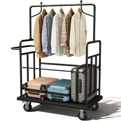 Luggage Cart, Heavy Duty 1100LBS Capacity Hotel Luggage Trolley with Lockable 360° Wheels & Anti-Collision Bumper, Steel Platform Dolly for Airport, Resort, Bellman Suitcase Transport