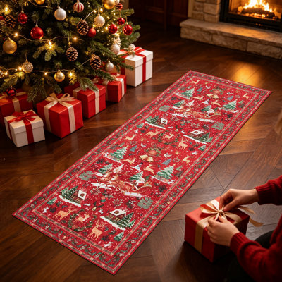 Christmas runner rug washable non-slip rug,  flatweave area rug for living room