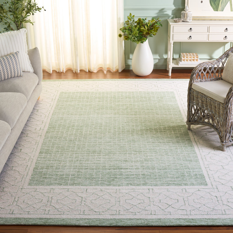 Tapis géométrique touffeté à la main en laine indien Ebony, Rectangle 8 pi x 10 pi