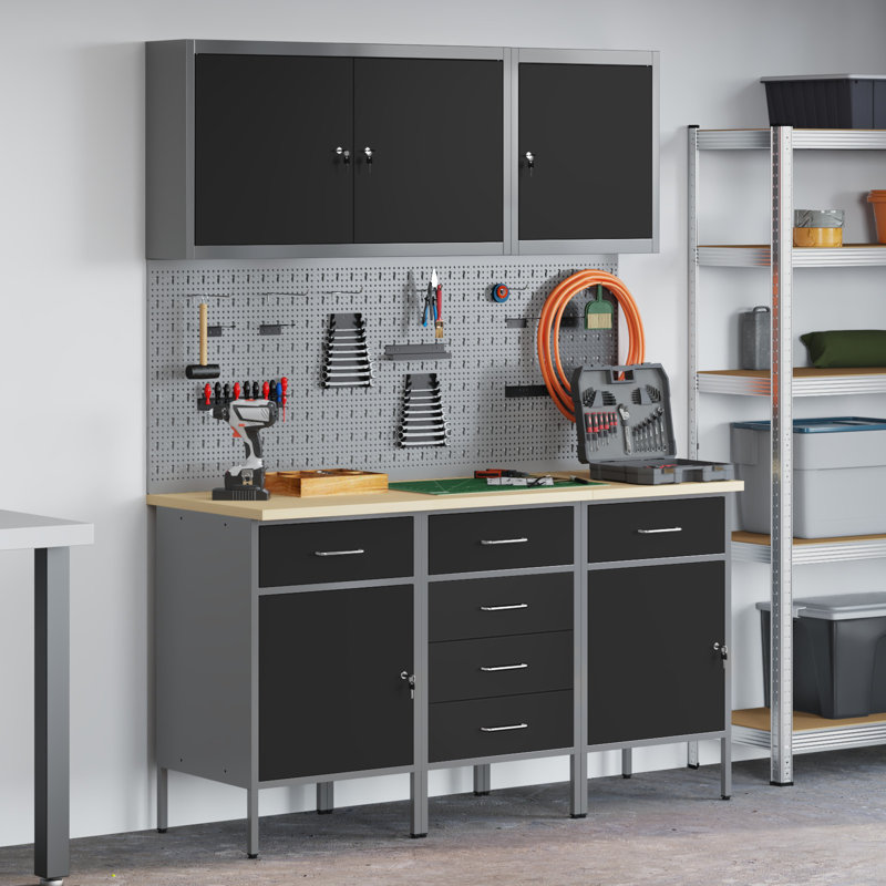 Work Cabinet with Drawer, Black