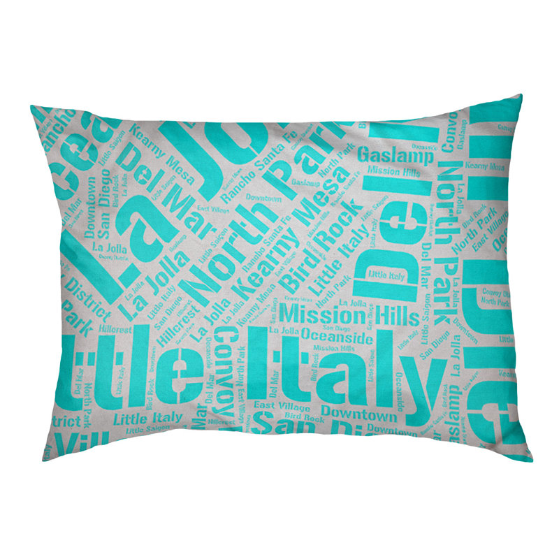 Coussin de chien « districts », Moyen (H 9,5 po x l 28 po x P 18 po), Cyan, San Diego