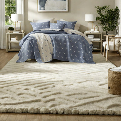 Ensemble de literie très grand rustique, couvre-lit bleu en polyester, confort toutes saisons