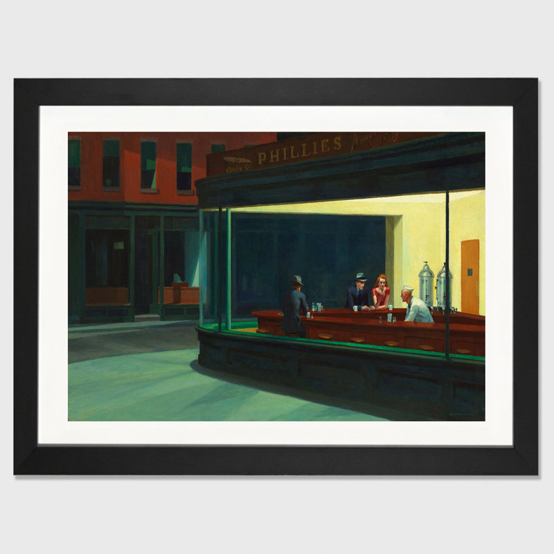 «Nighthawks, 1942» par Edward Hopper, reproduction, Cadre noir, H 24 po x l 32 po x P 1 po