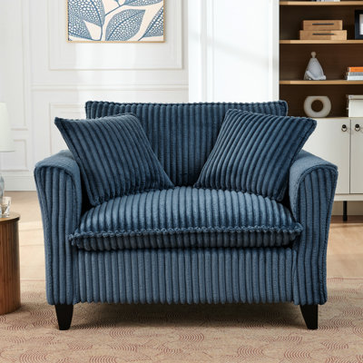 Fauteuil paresseux bleu en velours côtelé pour une personne, structure en bois, fauteuil confortable avec dossier ergonomique, coussin élastique, détente idéale sur le balcon