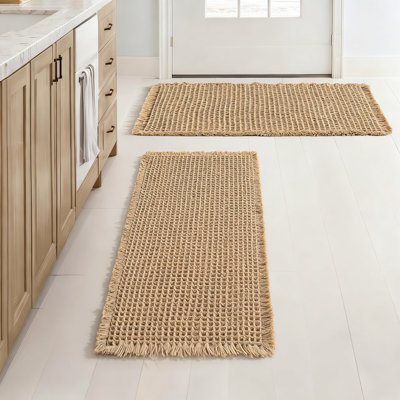 Waffle Bathroom Rug Set, Boho Non-Slip Washable Bath Mat, Super Absorbent And Ultra Soft, Set Of 2 ,18 X 30,(Brown)