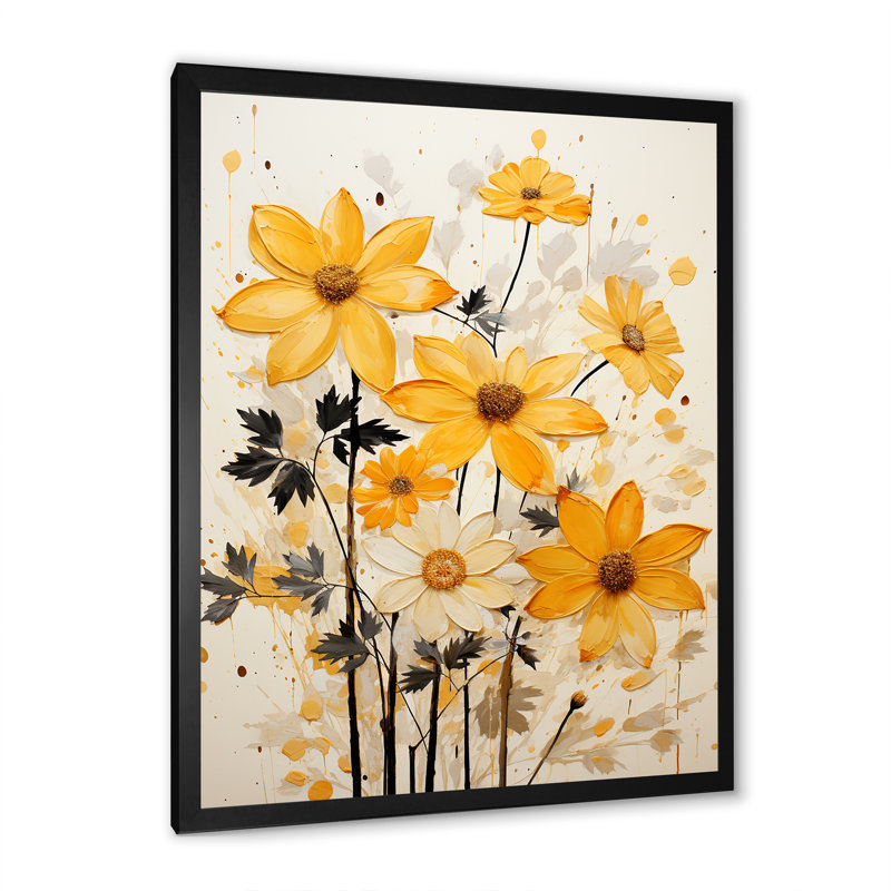 Minimalisme, fleurs orange sur toile, Cadre photo noir, H 20 po x l 12 po x P 1 po