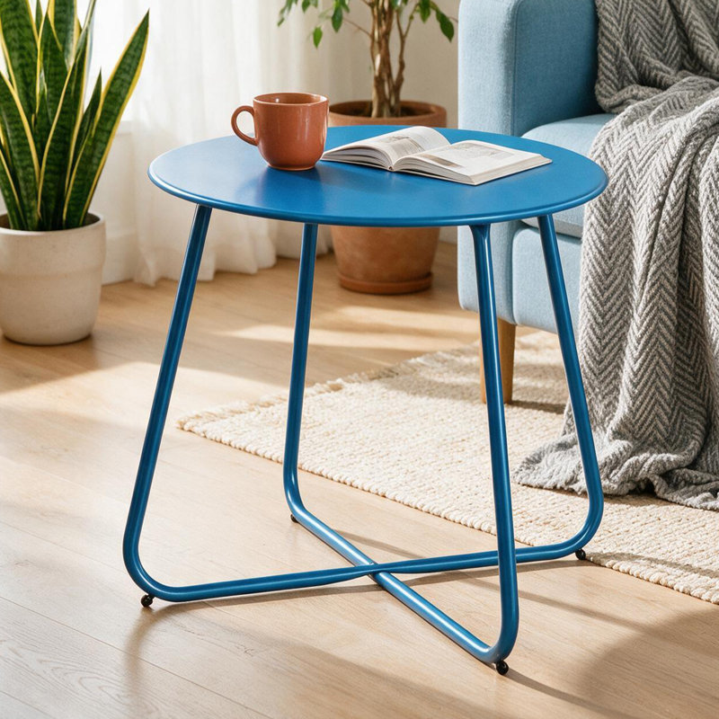 Petite table d'appoint ronde de 45 cm (18 pouces), table de chevet en métal avec structure en acier, table d'appoint légère pour terrasse, balcon, salon, chambre, etc.