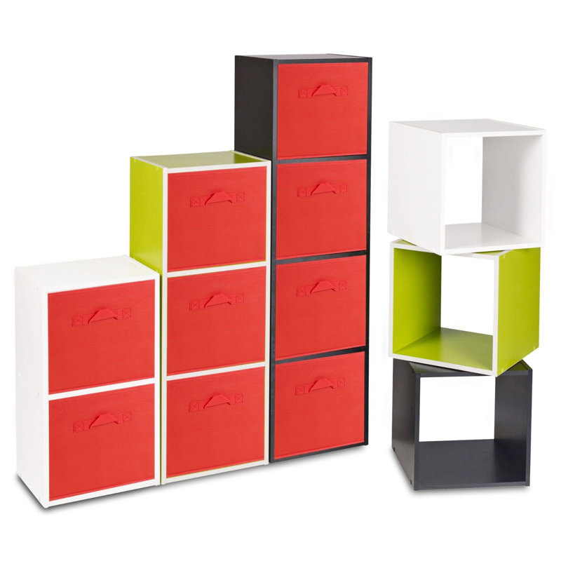 106cm H x 90cm W Wood Standard Bookcase, White/Red