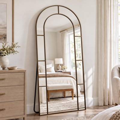 Miroir pleine longueur, miroir de plancher arqué, fenêtre décorative, cadre en métal