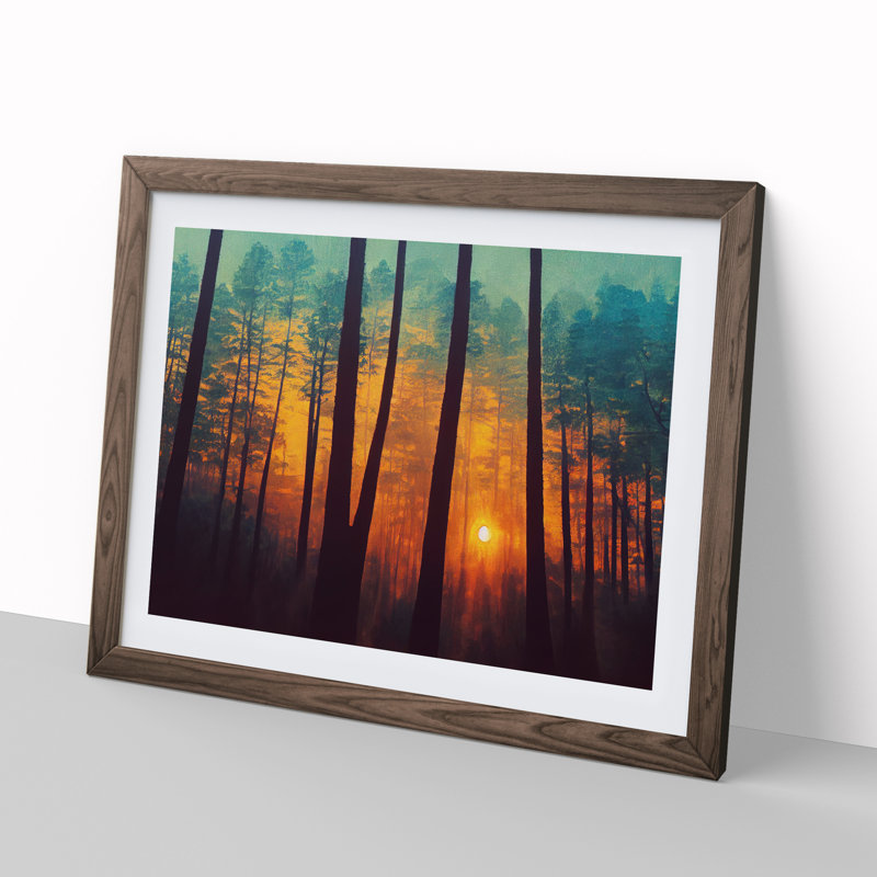 Summer Forest Sunset Vol.1 - Single Picture Frame Painting, 34cm H x 46cm W x 2cm D, Walnut Framed