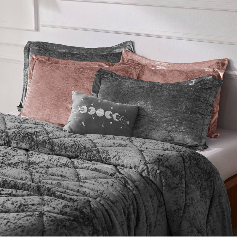 Ensemble de housse de couette pour lit double / grand avec coussins Felicia, Gris