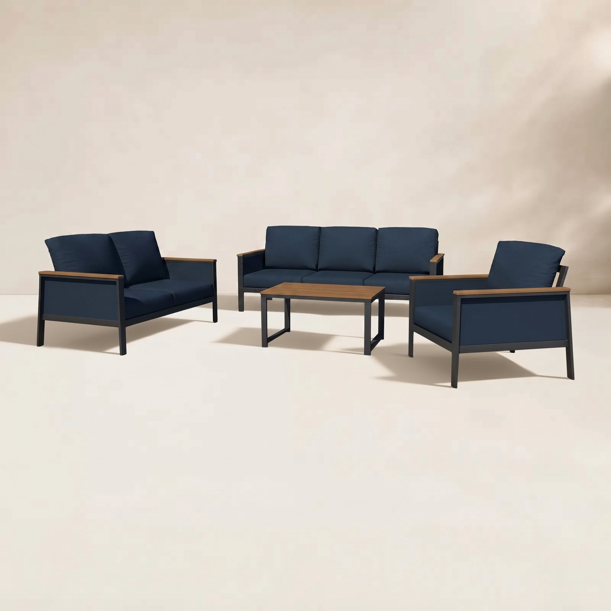 Townsend 4 - Person Outdoor Seating Group with Sunbrella Cushions, Canvas Navy