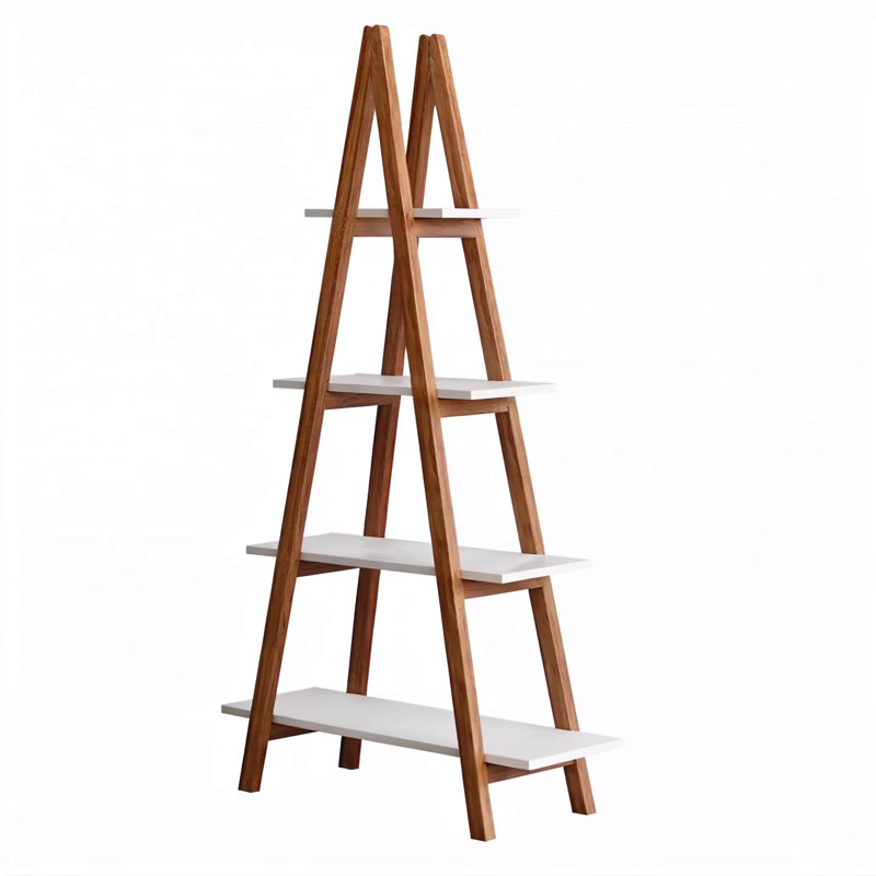 Solid Bamboo Wood Oxford "A" Frame Ladder Display Bookshelf