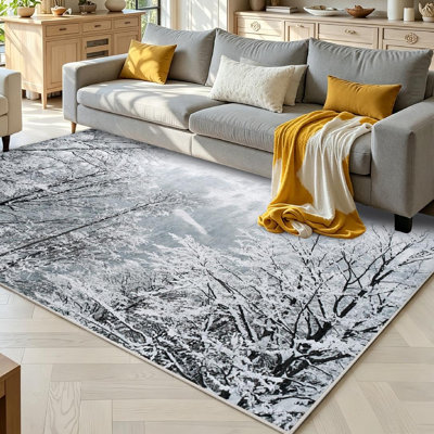 Green Snow Branches Winter Forest Snowy Tree Wonderland Landscape Beautiful Machine Washable Indoor Area Rug