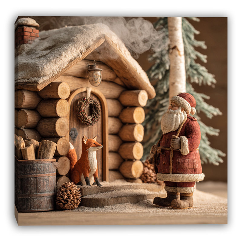 «Santa Woodland Cabin II», art mural sur toile tendue, H 12 po x l 12 po
