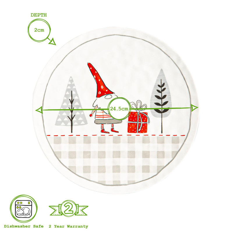 Nicola Spring - Patchwork Christmas Dinner Plates - 24.5cm - White