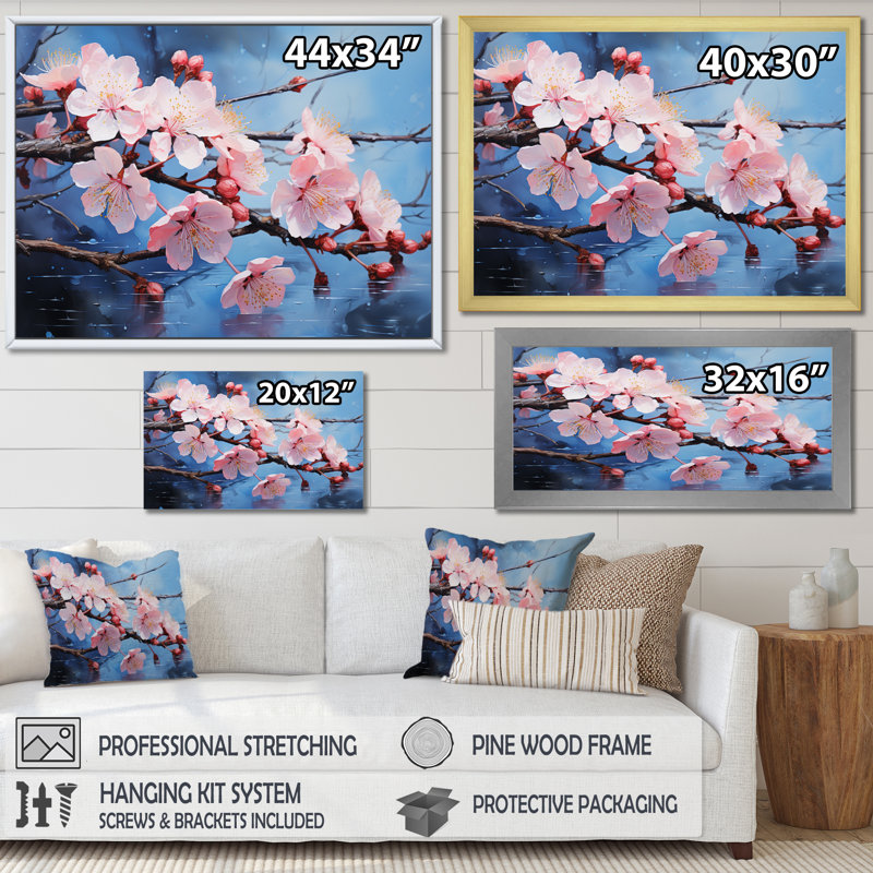 Art japonais Japon, rêve rose et bleu II - Japon, décoration murale, H 34 po x l 44 po, Toile tendue